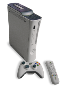 Die Mircosoft Xbox 360 mit Wireless Controller und Fernbedienung.