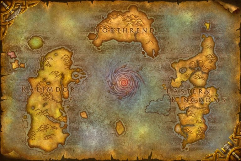 Azeroth mit den Kontinenten Kalimdor, Östliche Königreiche und Northrend